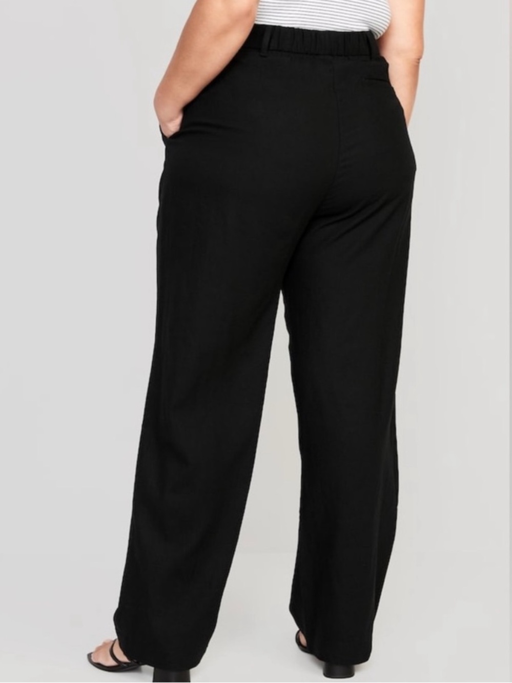 Old Navy Taylor Wide Leg Pants L Black Linen Blend High Rise Pleated Trouser - Picture 2 of 7